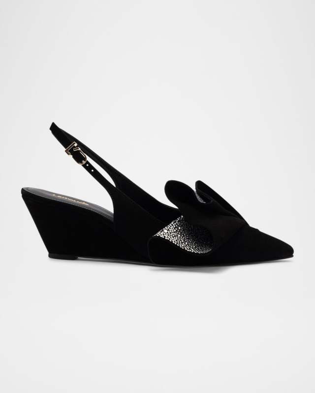 Loulou Suede Ruffle Wedge Pumps